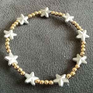 Gold plated and silver star beaded statement bracelet hand crafted stretch